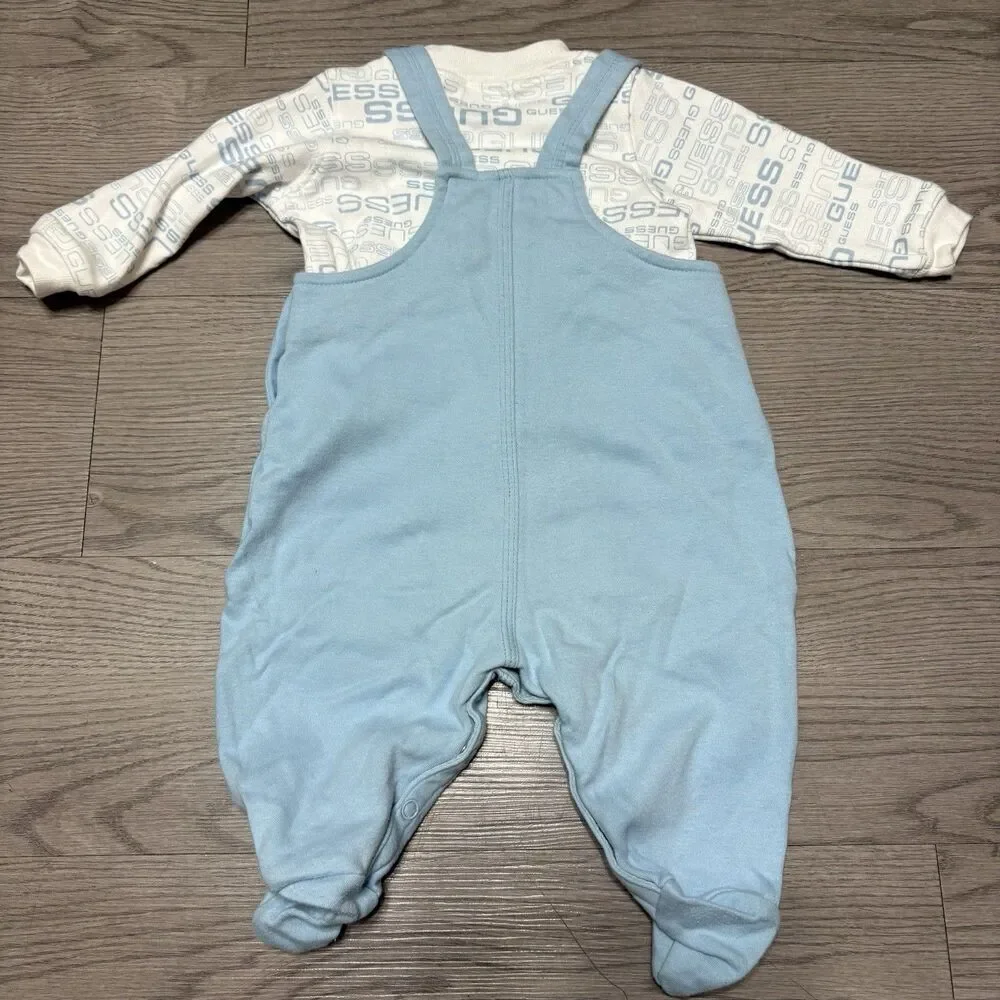 Vintage Baby Guess Overalls with White Shirt Size 3-6 Months Blue